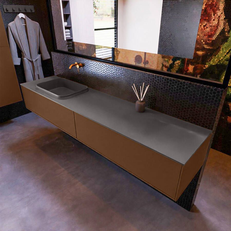 Mondiaz ERIN 200cm badmeubelset onderkast kleur Rust met 2 lades Wastafel RIDGE links zonder kraangaten kleur Dark grey ERIN11831 - Foto 2