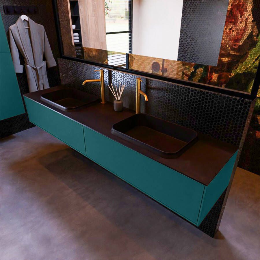 Mondiaz ERIN 200cm badmeubelset onderkast kleur Smag met 2 lades Wastafel RIDGE dubbel 2 kraangaten kleur Urban ERIN11224 - Foto 2