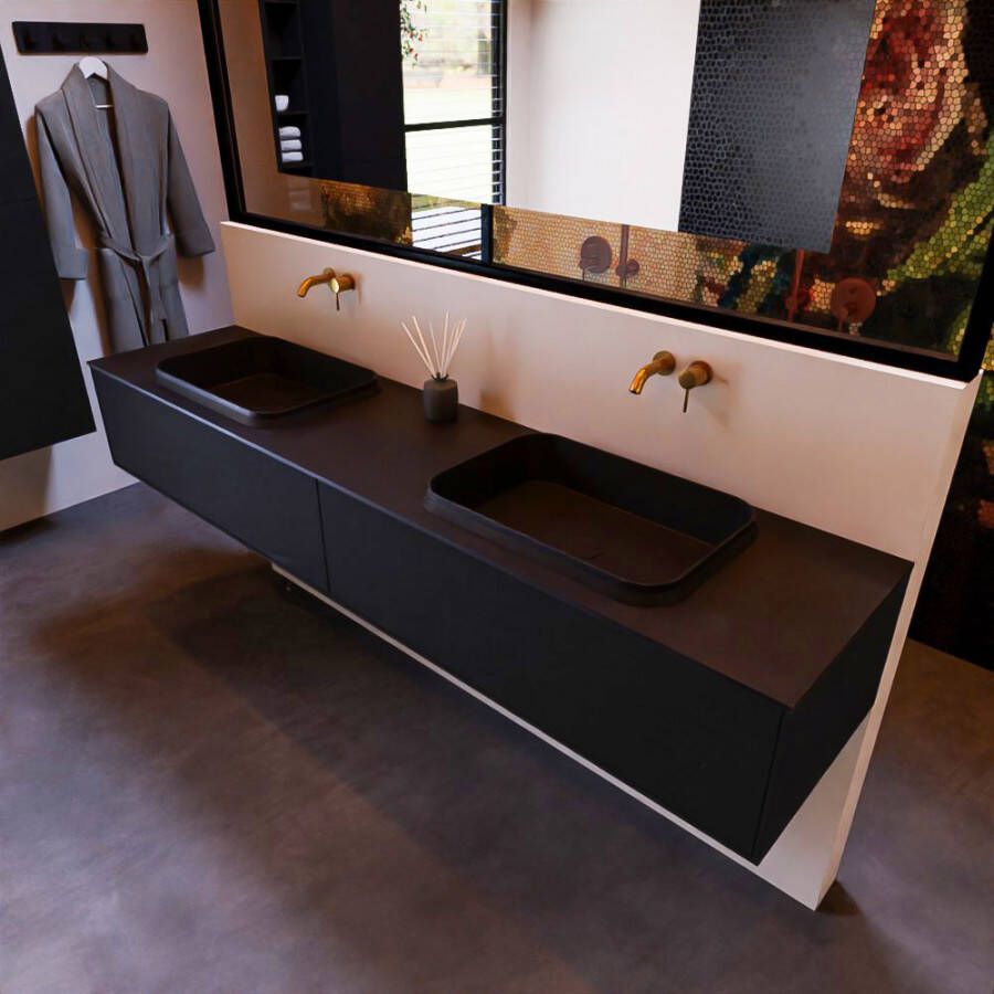 Mondiaz ERIN 200cm badmeubelset onderkast kleur Urban met 2 lades Wastafel RIDGE dubbel zonder kraangaten kleur Urban ERIN10813 - Foto 2