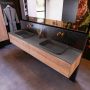 Mondiaz ERIN 200cm badmeubelset onderkast kleur Washed oak met 2 lades Wastafel RIDGE dubbel zonder kraangaten kleur Dark grey ERIN12207 - Thumbnail 2