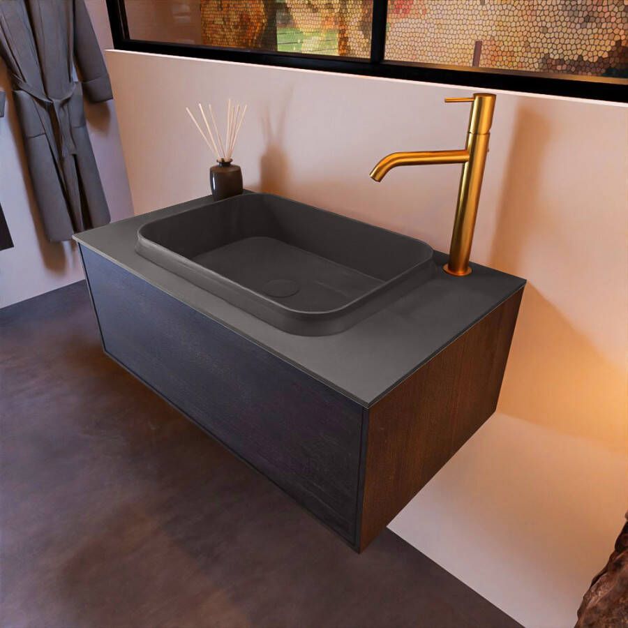 Mondiaz ERIN 80cm badmeubelset onderkast kleur Antracite met 1 lade Wastafel RIDGE midden 1 kraangat kleur Dark grey ERIN12008 - Foto 2