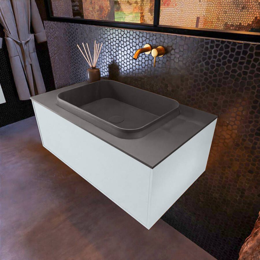 Mondiaz ERIN 80cm badmeubelset onderkast kleur Clay met 1 lade Wastafel RIDGE midden zonder kraangaten kleur Dark grey ERIN11633 - Foto 2