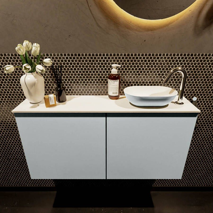 Mondiaz Fowy toiletmeubel 100x50x23cm clay mat 1 kraangat wasbak: rechts 2 deuren solid surface met blad MDF kleur wasbak: Bruin Wit FOWY59021clayclay - Foto 2