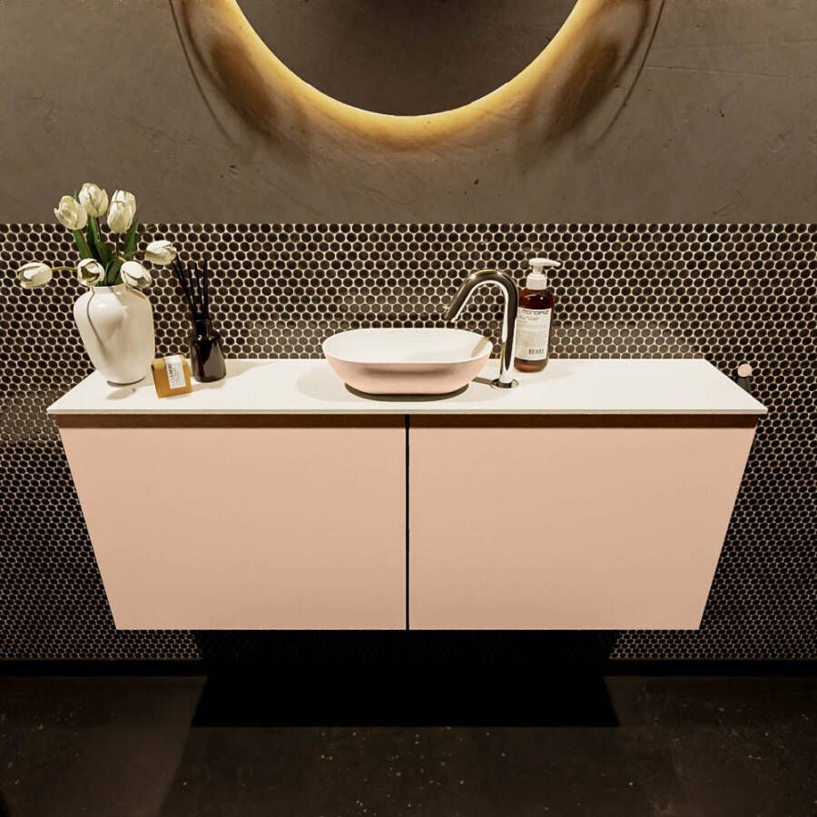 Mondiaz Fowy toiletmeubel 120x50x23cm rosee mat 1 kraangat wasbak: midden 2 deuren solid surface met blad MDF kleur wasbak: Roze Wit FOWY59025roseerosee - Foto 2