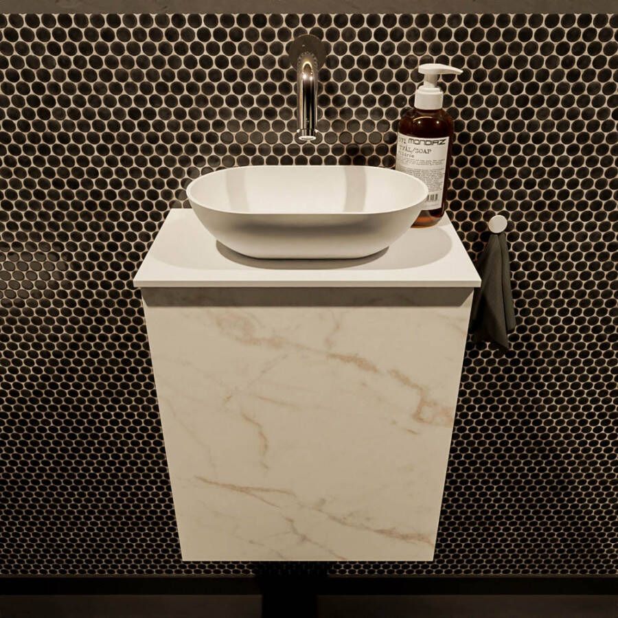 Mondiaz Fowy toiletmeubel 40cm Carrara met witte waskom midden zonder kraangat