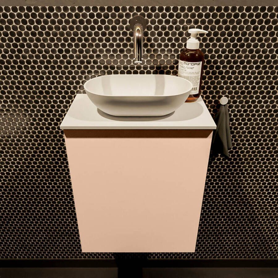 Mondiaz Fowy toiletmeubel 40cm rosee met witte waskom midden zonder kraangat
