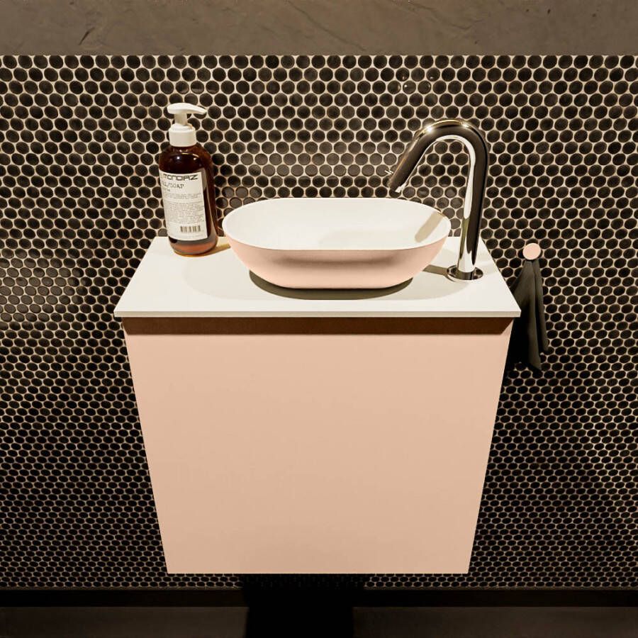 Mondiaz Fowy toiletmeubel 50cm rosee met oudroze waskom rechts en kraangat