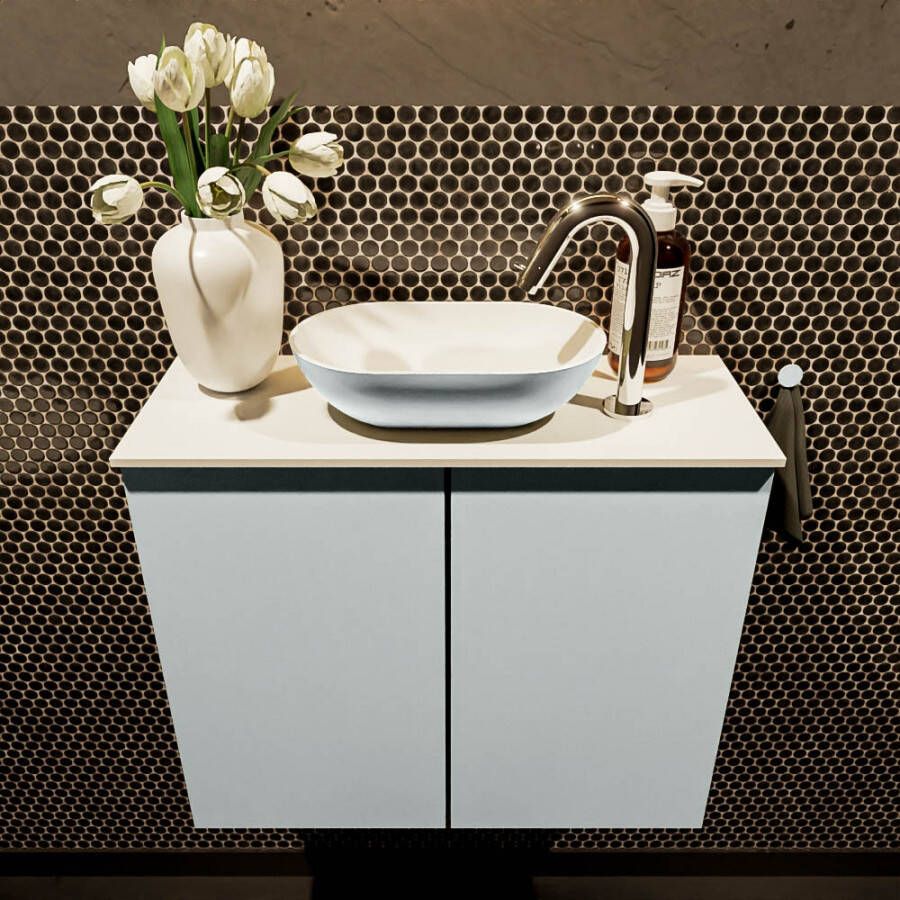 Mondiaz Fowy toiletmeubel 60x50x23cm clay mat 1 kraangat wasbak: midden 2 deuren solid surface met blad MDF kleur wasbak: Bruin Wit FOWY59007clayclay - Foto 1