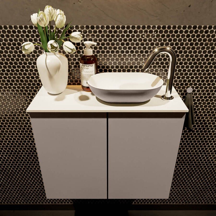Mondiaz Fowy toiletmeubel 60x50x23cm smoke mat 1 kraangat wasbak: rechts 2 deuren solid surface met blad MDF kleur wasbak: Antraciet Wit FOWY59009smokesmoke - Foto 2