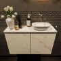 Mondiaz Fowy toiletmeubel 80x50x23cm Carrara mat 0 kraangaten wasbak: rechts 2 deuren solid surface met blad Melamine kleur wasbak: wit FOWY59018Carraratalc - Thumbnail 2