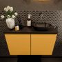 Mondiaz Fowy toiletmeubel 80x50x23cm ocher mat 0 kraangaten wasbak: rechts 2 deuren solid surface met blad MDF kleur wasbak: zwart FOWY59018ocherurban - Thumbnail 2