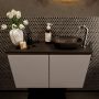 Mondiaz Fowy toiletmeubel 80x50x23cm smoke mat 1 kraangat wasbak: rechts 2 deuren solid surface met blad MDF kleur wasbak: zwart FOWY59015smokeurban - Thumbnail 2