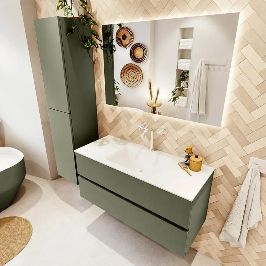 Mondiaz VICA 110cm badmeubel onderkast Army 2 lades. Wastafel CLOUD midden 1 kraangat kleur Talc.