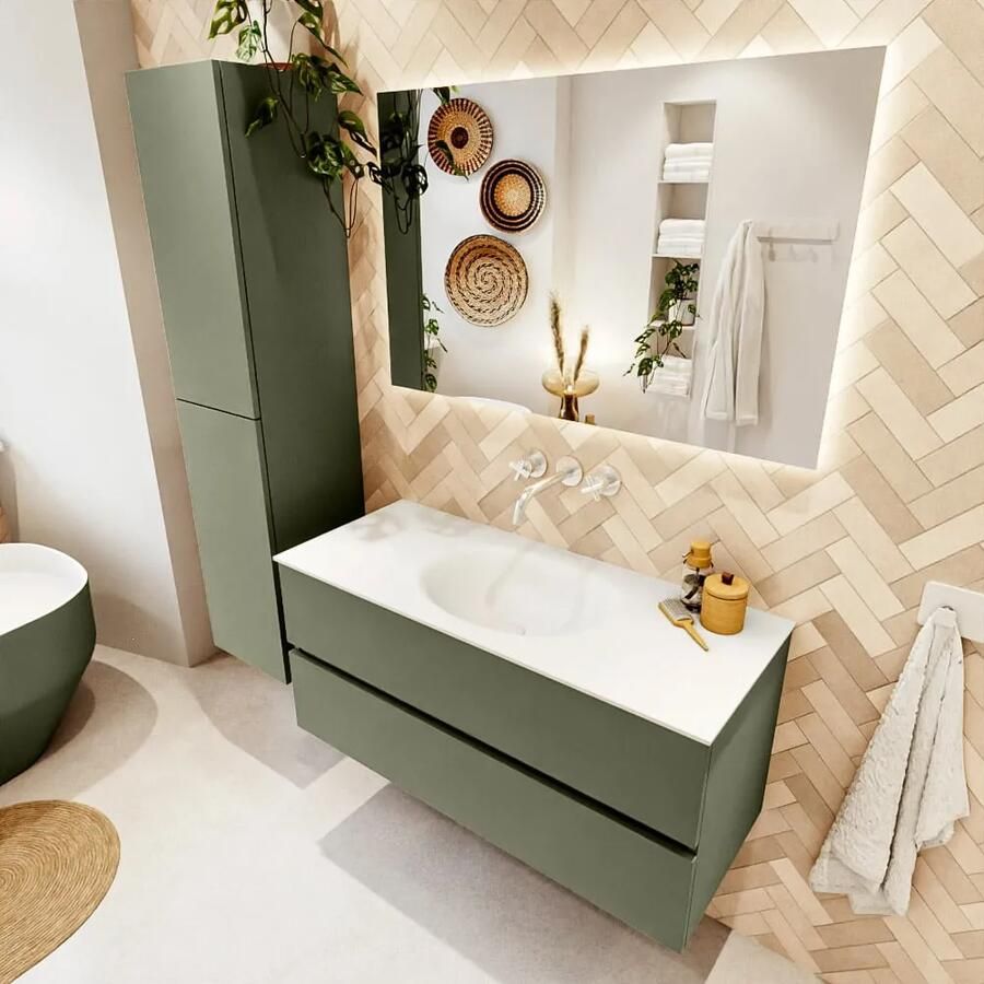 Mondiaz VICA 110cm badmeubel onderkast Army 2 lades. Wastafel MOON midden zonder kraangat kleur Talc. - Foto 2