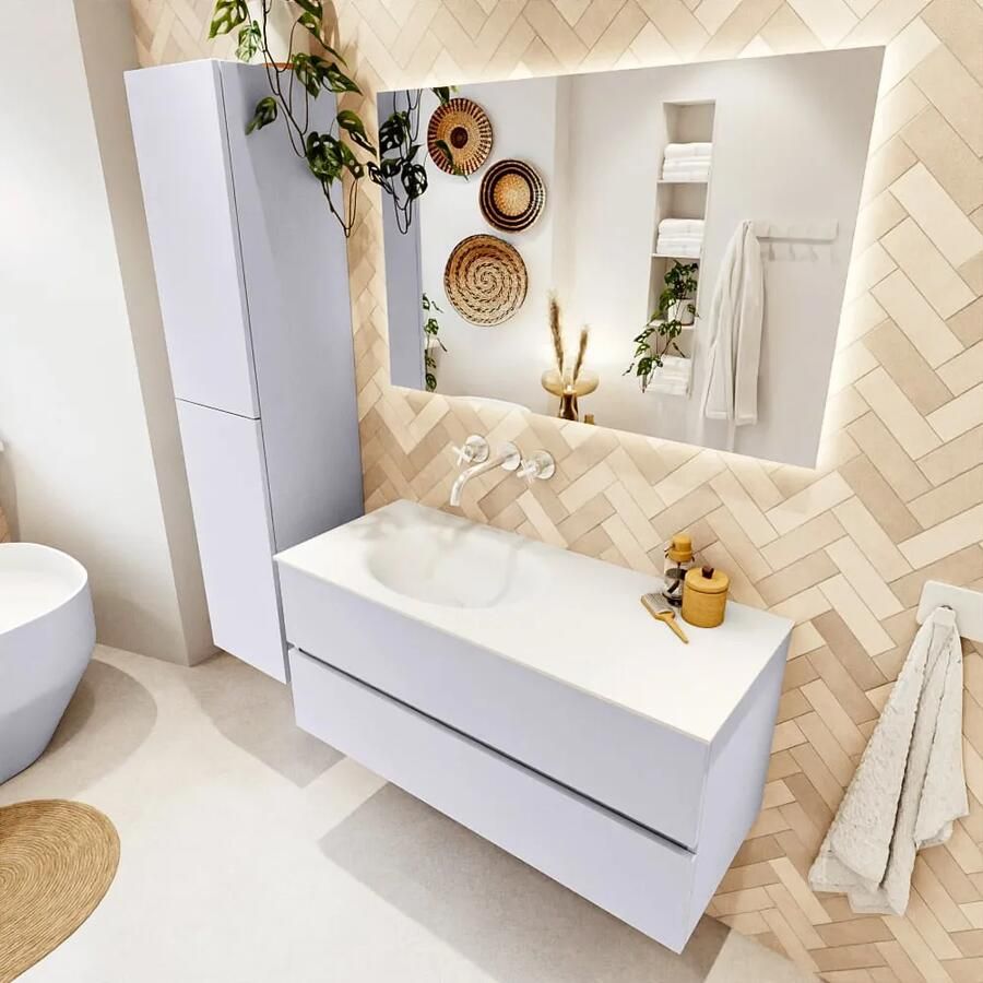 Mondiaz VICA 110cm badmeubel onderkast Cale 2 lades. Wastafel MOON links zonder kraangat kleur Talc. - Foto 2