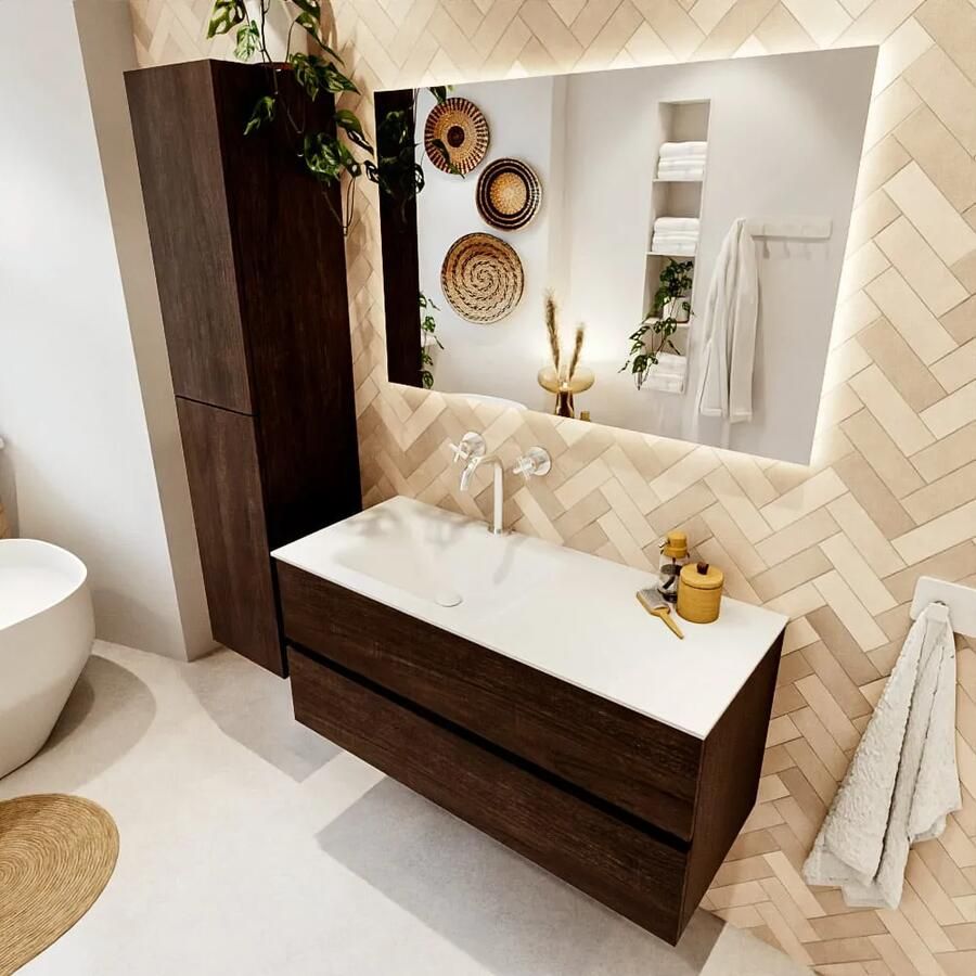 Mondiaz VICA 110cm badmeubel onderkast Dark Brown 2 lades. Wastafel CLOUD links 1 kraangat kleur Talc. - Foto 2