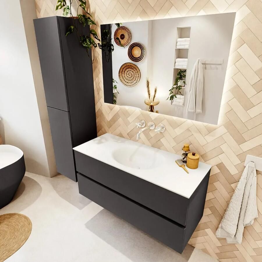 Mondiaz VICA 110cm badmeubel onderkast Dark Grey 2 lades. Wastafel MOON midden zonder kraangat kleur Talc. - Foto 2