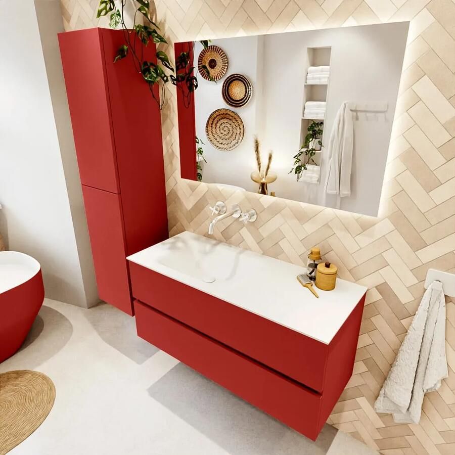 Mondiaz VICA 110cm badmeubel onderkast Fire 2 lades. Wastafel CLOUD links zonder kraangat kleur Talc.