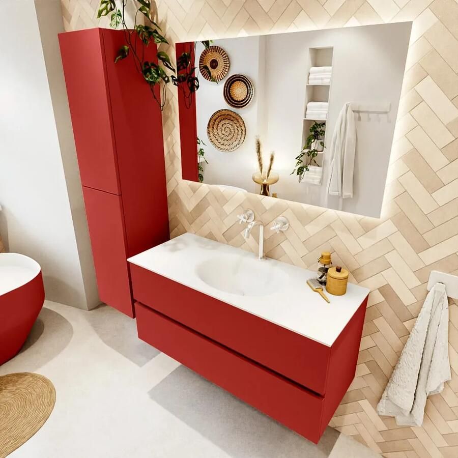 Mondiaz VICA 110cm badmeubel onderkast Fire 2 lades. Wastafel MOON midden 1 kraangat kleur Talc.