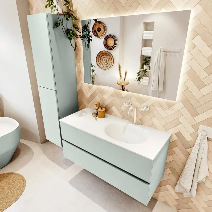 Mondiaz VICA 110cm badmeubel onderkast Greey 2 lades. Wastafel MOON rechts 1 kraangat kleur Talc. - Foto 2