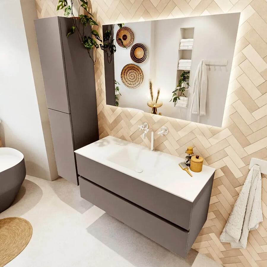 Mondiaz VICA 110cm badmeubel onderkast Smoke 2 lades. Wastafel CLOUD midden 1 kraangat kleur Talc. - Foto 2