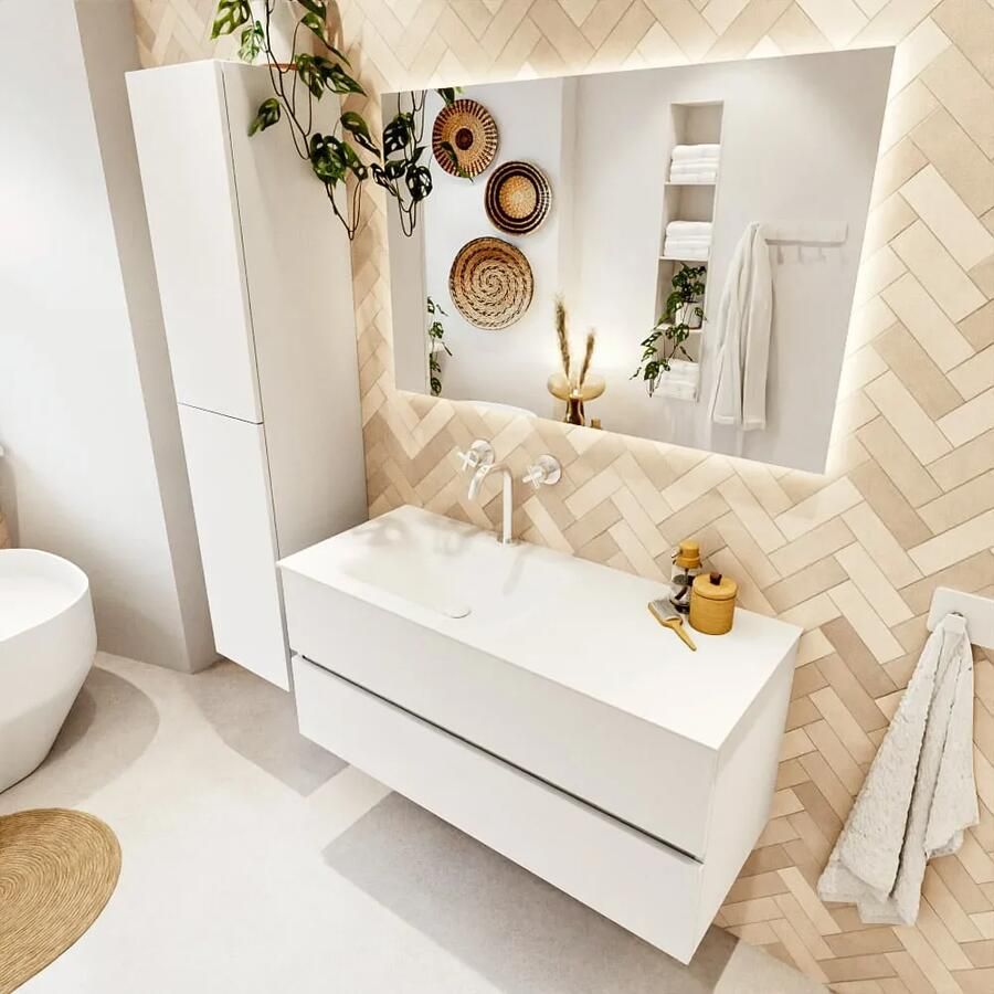 Mondiaz VICA 110cm badmeubel onderkast Talc 2 lades. Wastafel CLOUD links 1 kraangat kleur Talc. - Foto 2