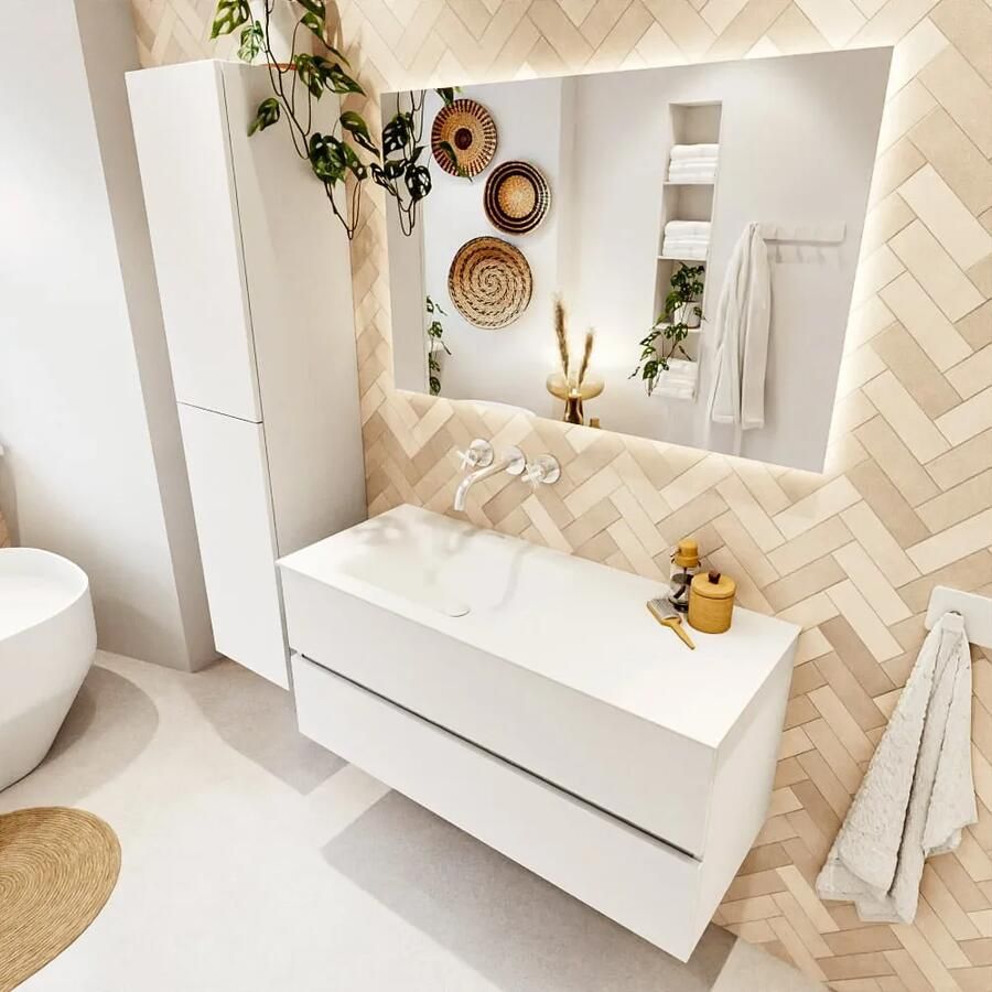 Mondiaz VICA 110cm badmeubel onderkast Talc 2 lades. Wastafel CLOUD links zonder kraangat kleur Talc. - Foto 2