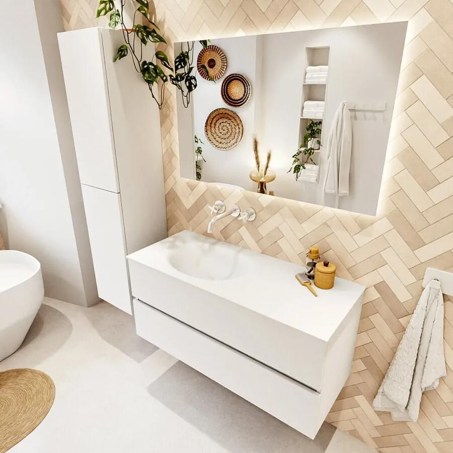 Mondiaz VICA 110cm badmeubel onderkast Talc 2 lades. Wastafel MOON links zonder kraangat kleur Talc. - Foto 2