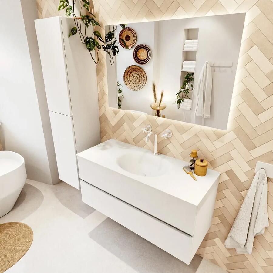 Mondiaz VICA 110cm badmeubel onderkast Talc 2 lades. Wastafel MOON midden 1 kraangat kleur Talc. - Foto 2