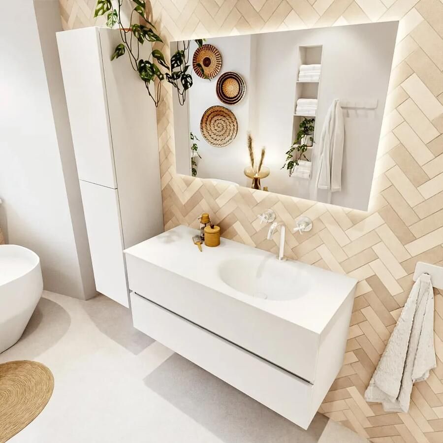 Mondiaz VICA 110cm badmeubel onderkast Talc 2 lades. Wastafel MOON rechts 1 kraangat kleur Talc. - Foto 2