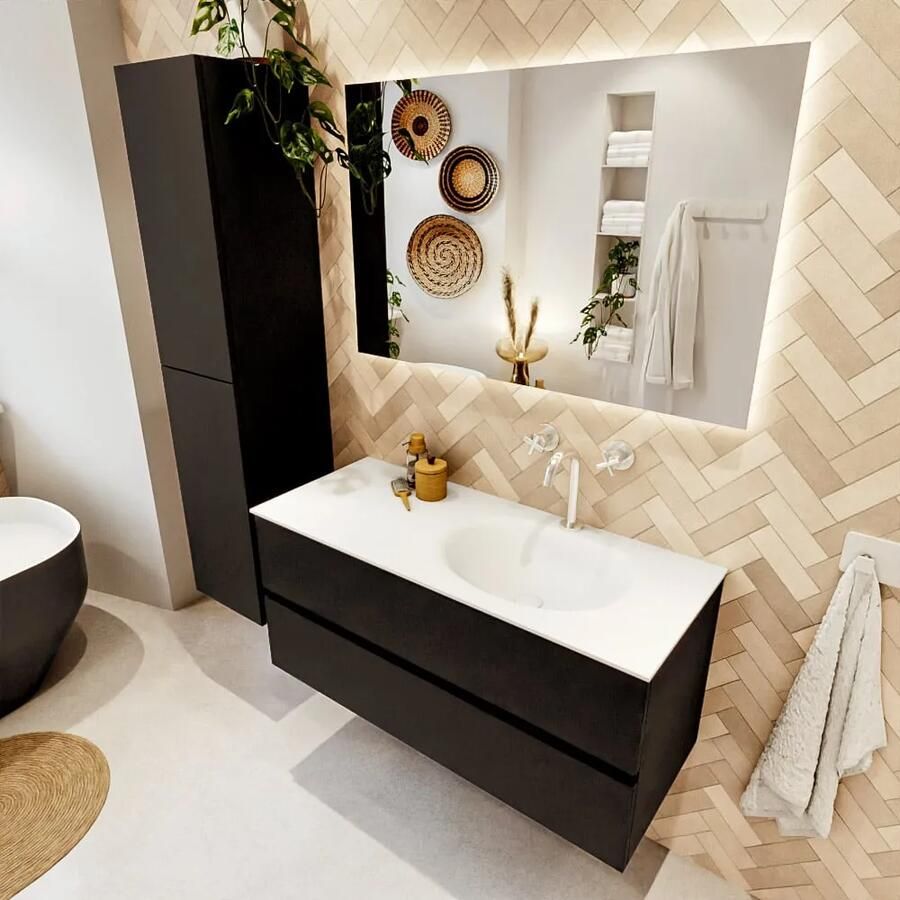 Mondiaz VICA 110cm badmeubel onderkast Urban 2 lades. Wastafel MOON rechts 1 kraangat kleur Talc.