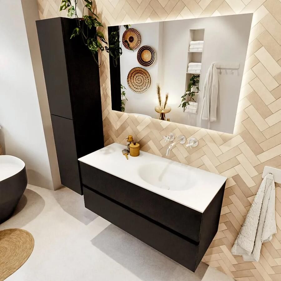 Mondiaz VICA 110cm badmeubel onderkast Urban 2 lades. Wastafel MOON rechts zonder kraangat kleur Talc. - Foto 2