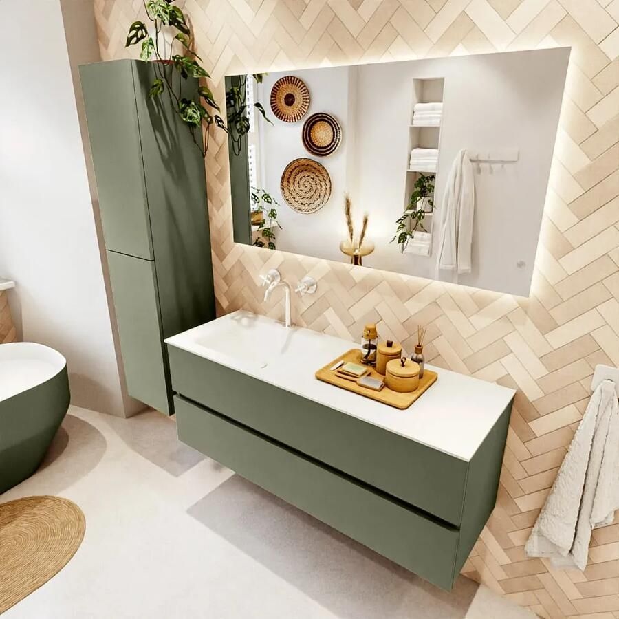 Mondiaz VICA 130cm badmeubel onderkast Army 2 lades. Wastafel CLOUD links 1 kraangat kleur Talc. - Foto 2