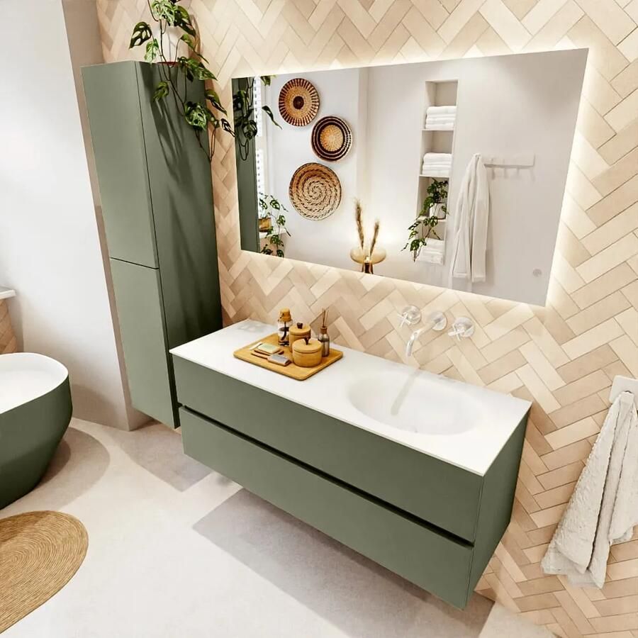 Mondiaz VICA 130cm badmeubel onderkast Army 2 lades. Wastafel MOON rechts zonder kraangat kleur Talc. - Foto 2