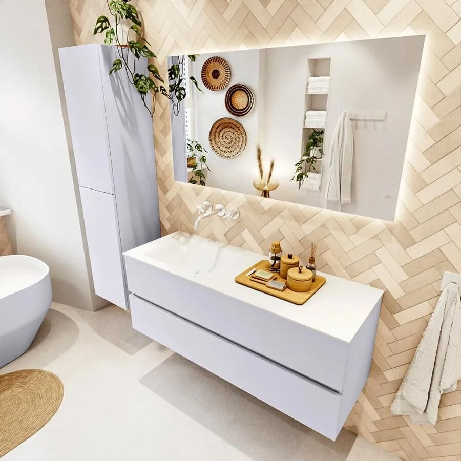 Mondiaz VICA 130cm badmeubel onderkast Cale 2 lades. Wastafel CLOUD links zonder kraangat kleur Talc. - Foto 2