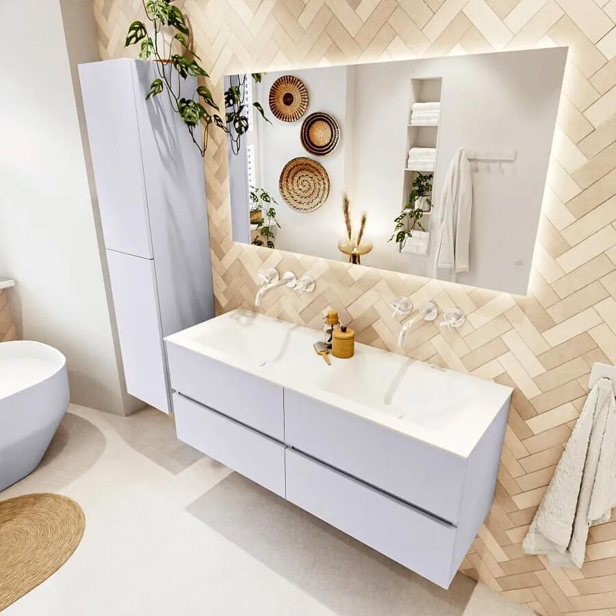 Mondiaz VICA 130cm badmeubel onderkast Cale 4 lades. Wastafel CLOUD dubbel zonder kraangat kleur Talc. - Foto 2