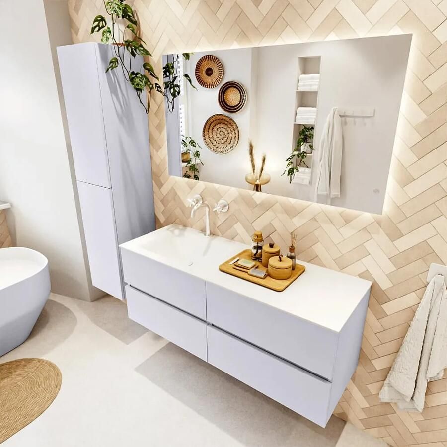 Mondiaz VICA 130cm badmeubel onderkast Cale 4 lades. Wastafel CLOUD links 1 kraangat kleur Talc. - Foto 2