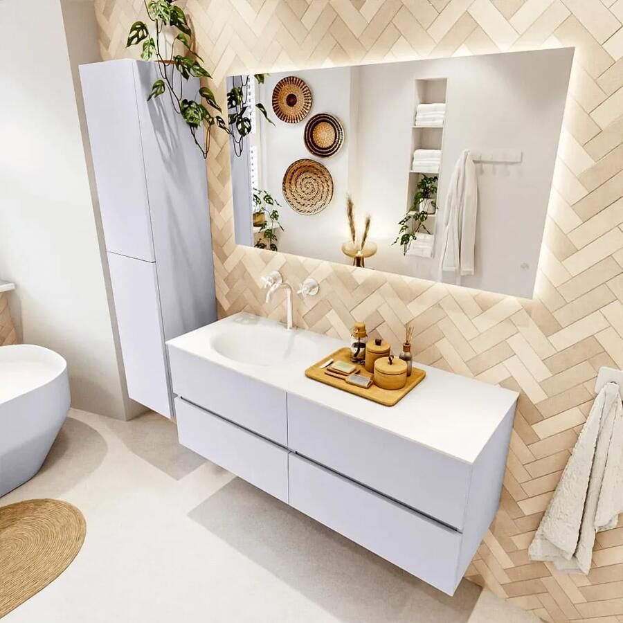 Mondiaz VICA 130cm badmeubel onderkast Cale 4 lades. Wastafel MOON links 1 kraangat kleur Talc. - Foto 2