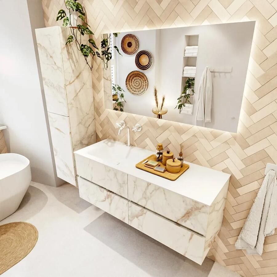 Mondiaz VICA 130cm badmeubel onderkast Carrara 4 lades. Wastafel CLOUD links 1 kraangat kleur Talc. - Foto 2