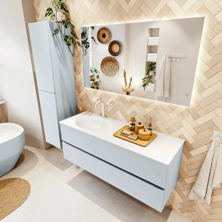 Mondiaz VICA 130cm badmeubel onderkast Clay 2 lades. Wastafel MOON links 1 kraangat kleur Talc. - Foto 2