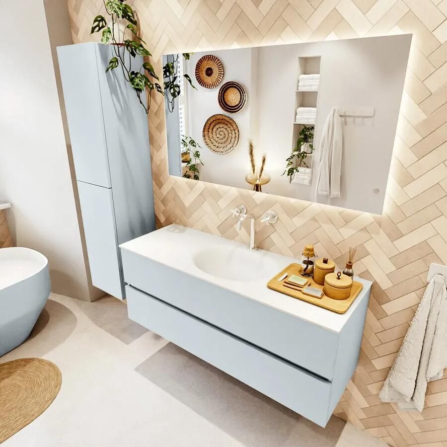 Mondiaz VICA 130cm badmeubel onderkast Clay 2 lades. Wastafel MOON midden 1 kraangat kleur Talc. - Foto 2