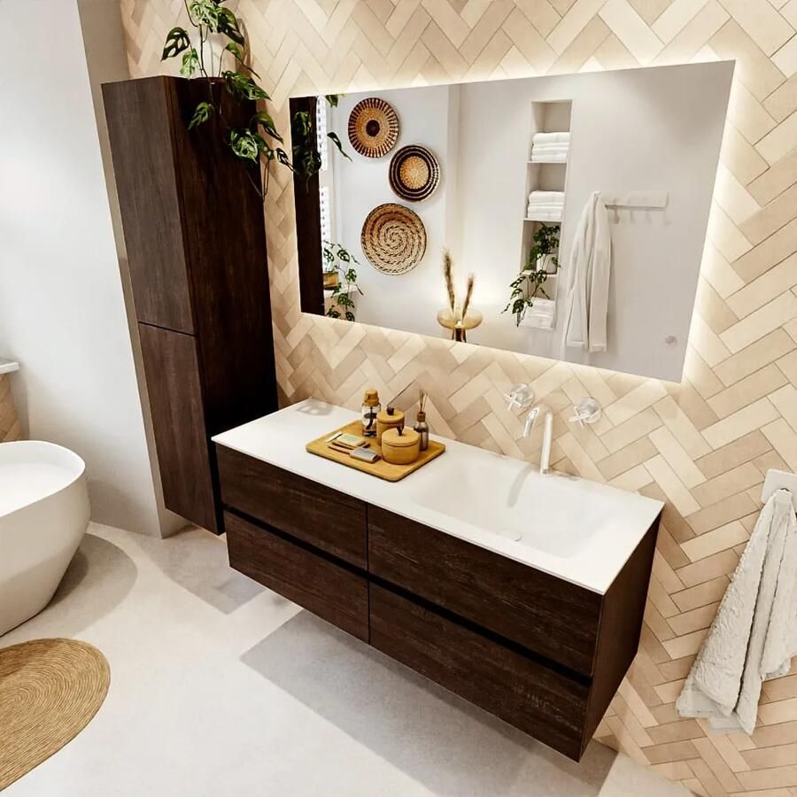 Mondiaz VICA 130cm badmeubel onderkast Dark Brown 4 lades. Wastafel CLOUD rechts 1 kraangat kleur Talc. - Foto 2