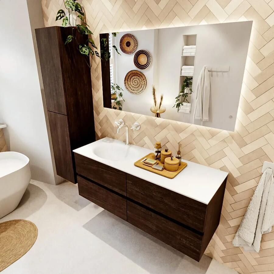 Mondiaz VICA 130cm badmeubel onderkast Dark Brown 4 lades. Wastafel MOON links 1 kraangat kleur Talc. - Foto 2