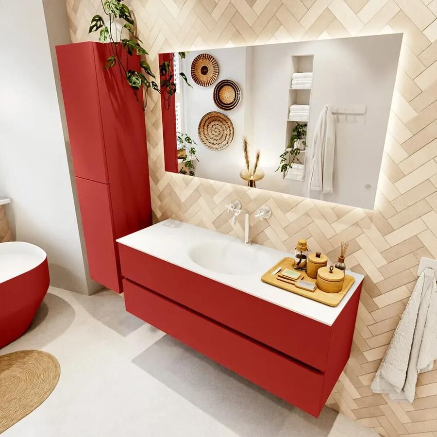 Mondiaz VICA 130cm badmeubel onderkast Fire 2 lades. Wastafel MOON midden 1 kraangat kleur Talc.