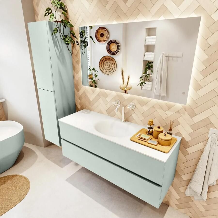 Mondiaz VICA 130cm badmeubel onderkast Greey 2 lades. Wastafel MOON midden 1 kraangat kleur Talc. - Foto 2