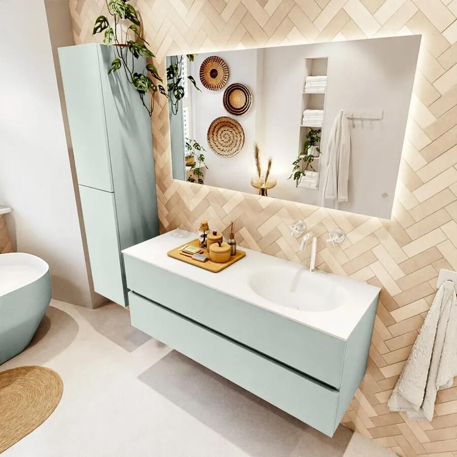 Mondiaz VICA 130cm badmeubel onderkast Greey 2 lades. Wastafel MOON rechts 1 kraangat kleur Talc. - Foto 2