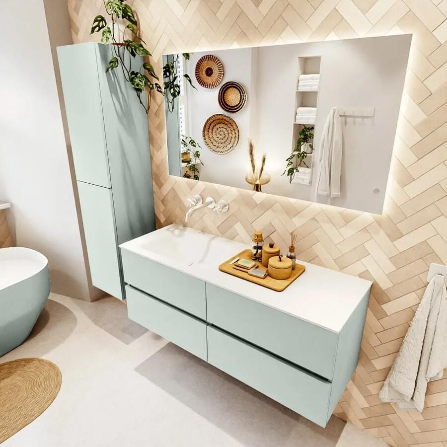 Mondiaz VICA 130cm badmeubel onderkast Greey 4 lades. Wastafel CLOUD links zonder kraangat kleur Talc. - Foto 2