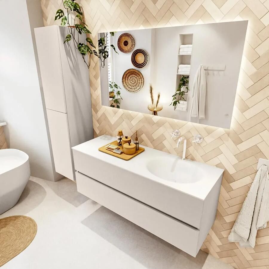 Mondiaz VICA 130cm badmeubel onderkast Linen 2 lades. Wastafel MOON rechts 1 kraangat kleur Talc. - Foto 2