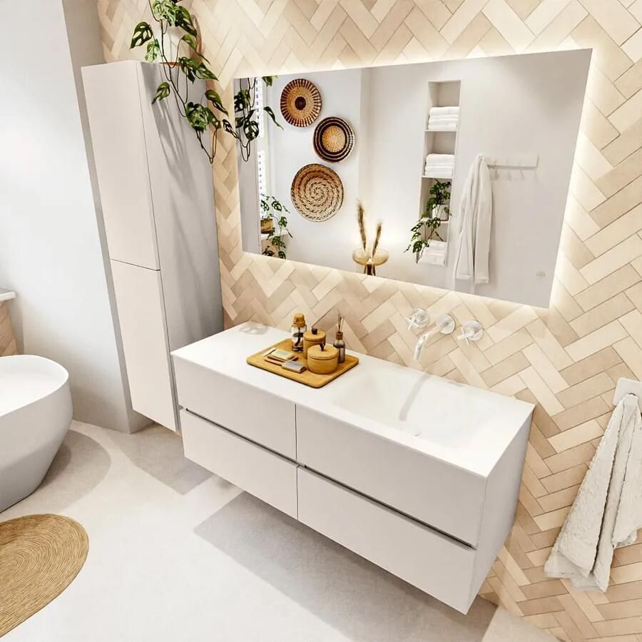 Mondiaz VICA 130cm badmeubel onderkast Linen 4 lades. Wastafel CLOUD rechts zonder kraangat kleur Talc. - Foto 2