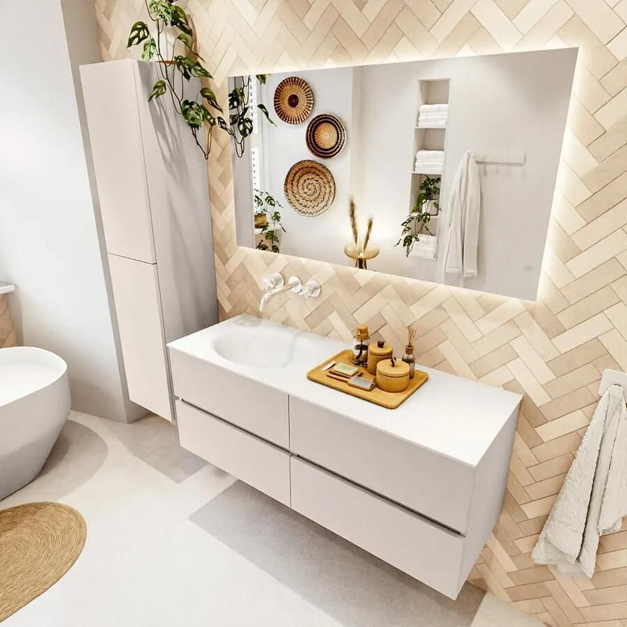 Mondiaz VICA 130cm badmeubel onderkast Linen 4 lades. Wastafel MOON links zonder kraangat kleur Talc. - Foto 2